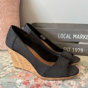Toms Denim Peep Toe Wedge